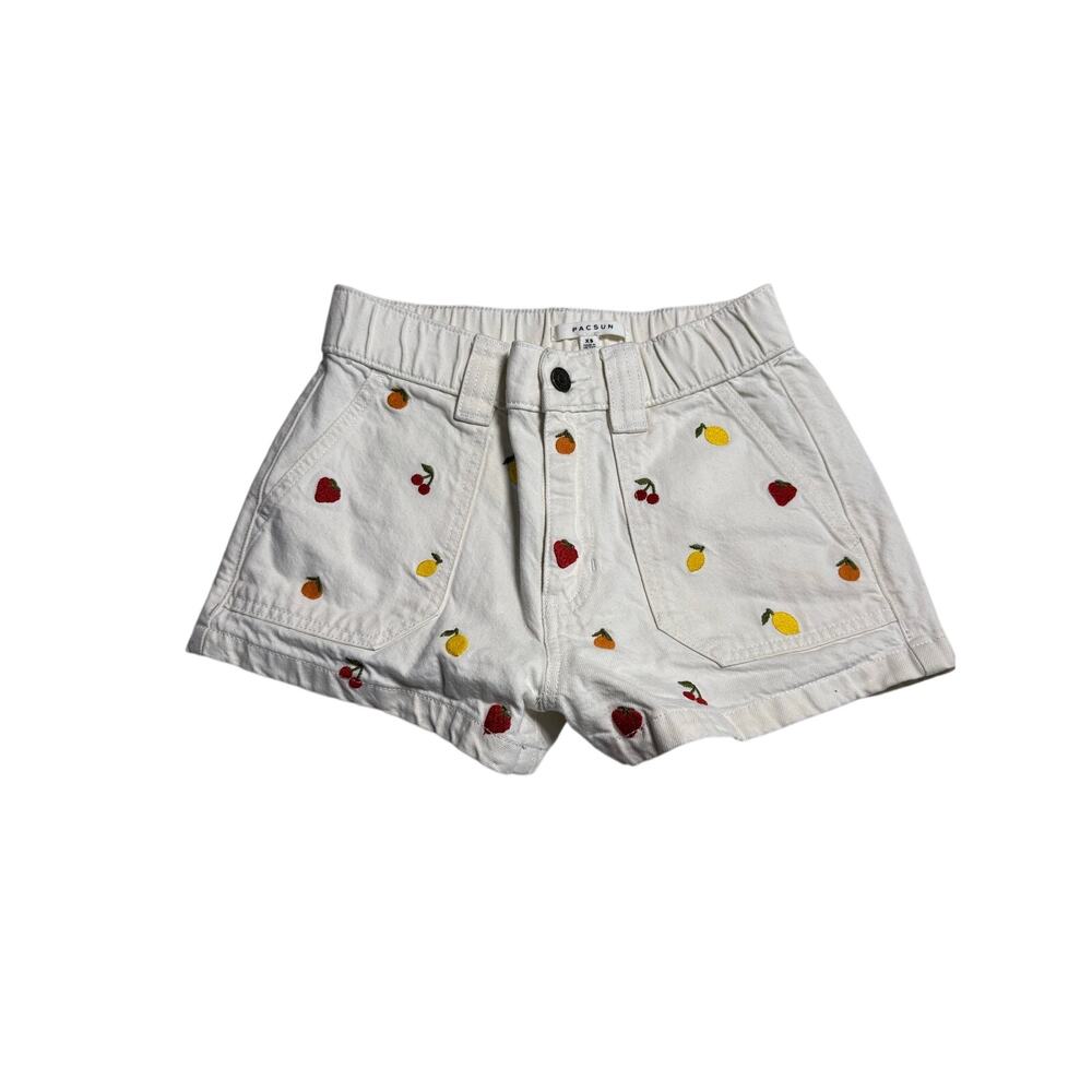 PACSUN White Denim Shorts Women's XS Fruit Embroidered